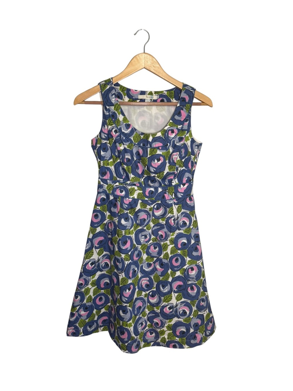 Boden Blue Green Pink Floral Sleeveless Scoop Neck A-Line Cotton Dress